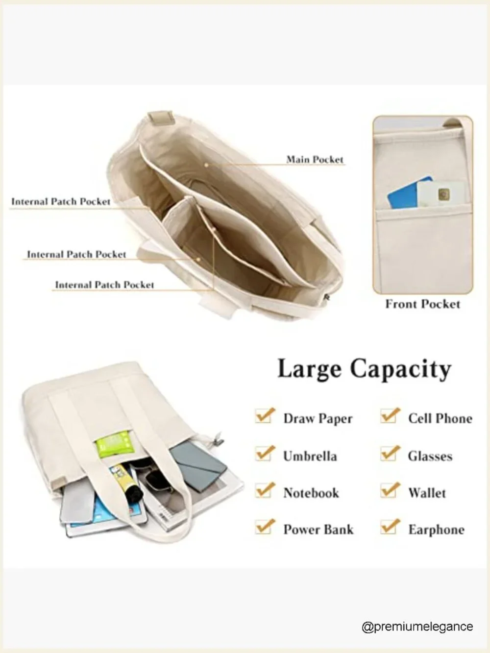 Canvas Tote Bag Lightweight Shoulder Hobo Large Capacity Work Travel